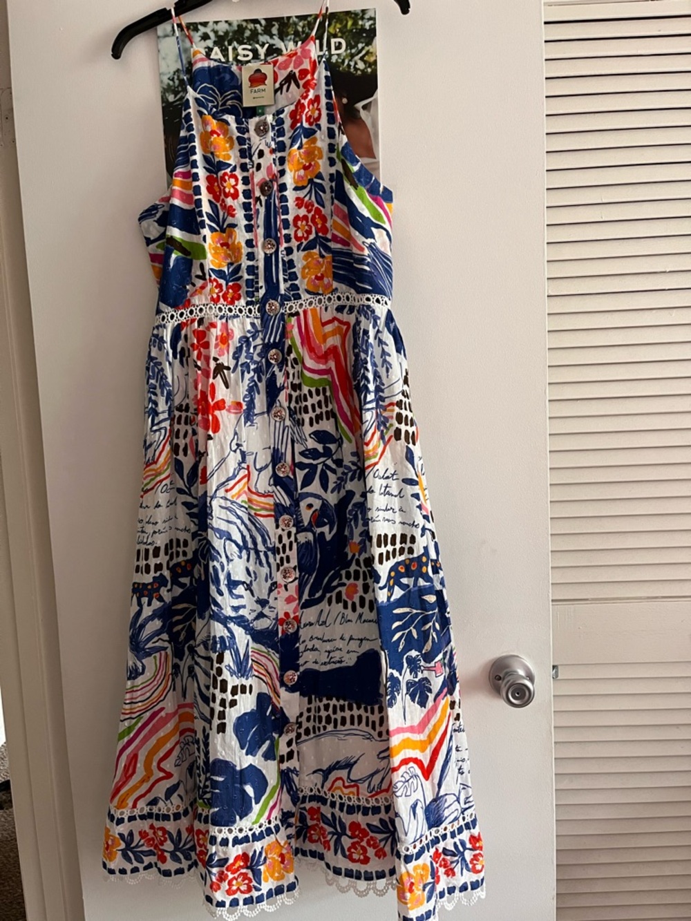 FARM Rio White Multicolor Floral Button-Front Top